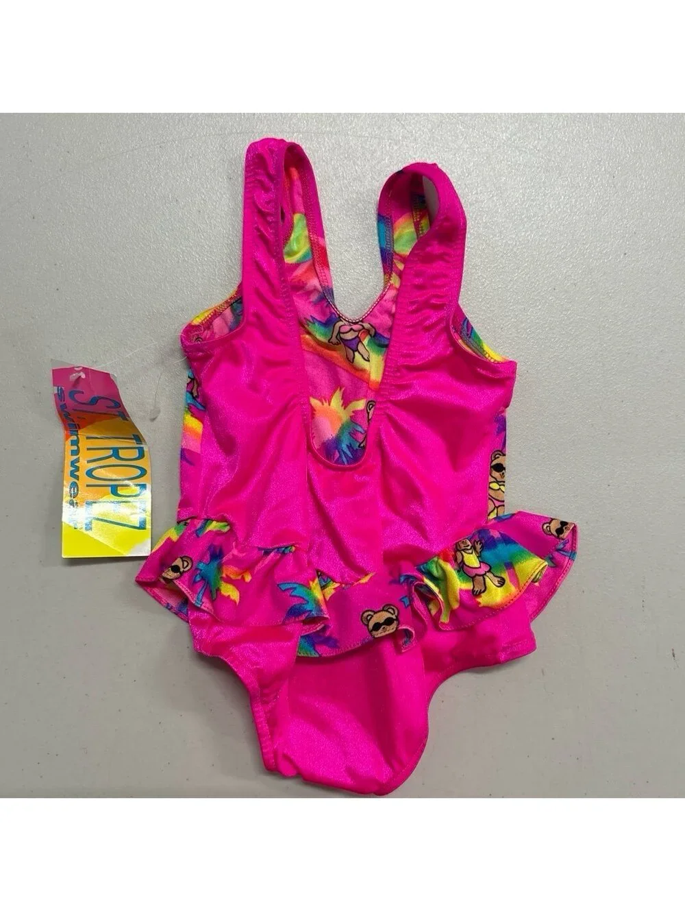 Vintage St. Tropez Toddler Girls Swimsuit 4T Rainbow Bear Print One Piece NWT